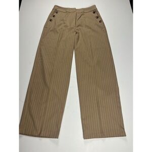 Cato Women's Tan Pinstripe Wide Leg Sailor Brown Button Trendy Work Pants 10